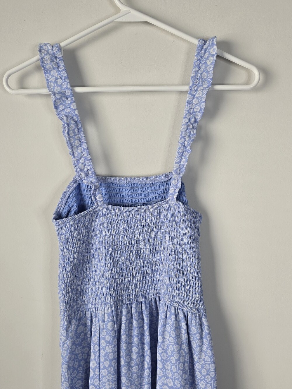 Abercrombie & Fitch Blue Floral Smocked Midi Dress S Side Slit Ruffles Pockets - Picture 8 of 16
